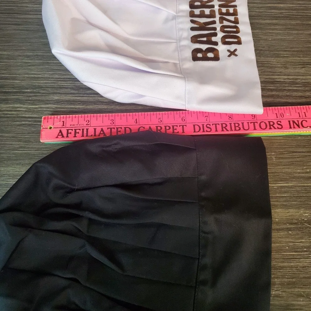 Baker's Dozen White And Plain Black Chef's Hat - Adult OS, Elastic - LOT OF 2‎